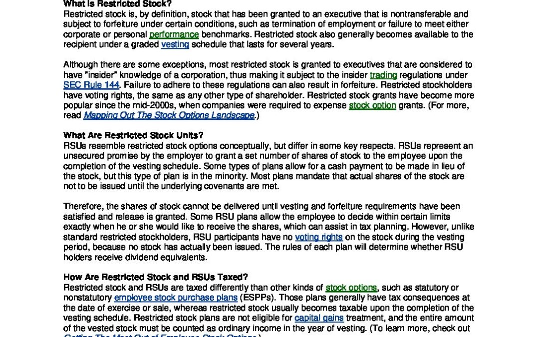 How Restricted Stock and Restricted Stock Units Are Taxed Wilson Group